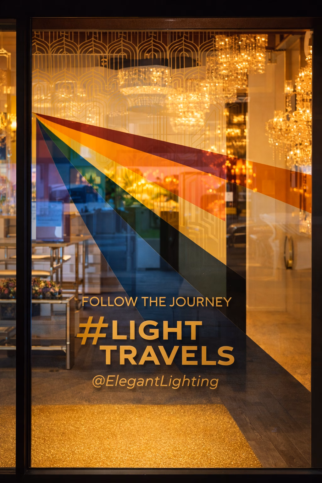 Elegant Lighting And Furniture Window Display With Social Media Concept